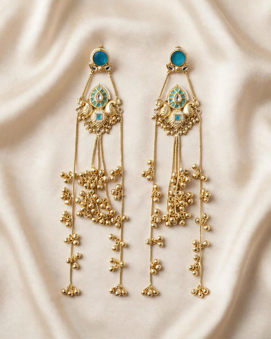 Turquoise Peacock Long Tassel Earrings