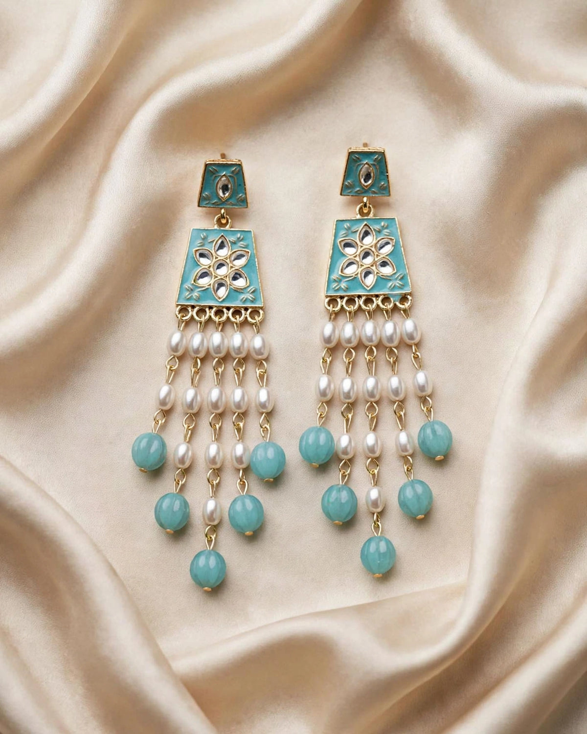 Turquoise Pearl Tassel Earrings