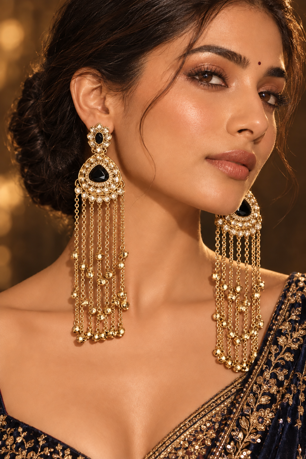 Black Teardrop Chain Earrings