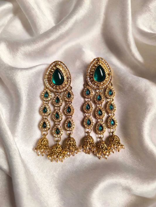 Teal Blue Cascade Jhumki Earrings