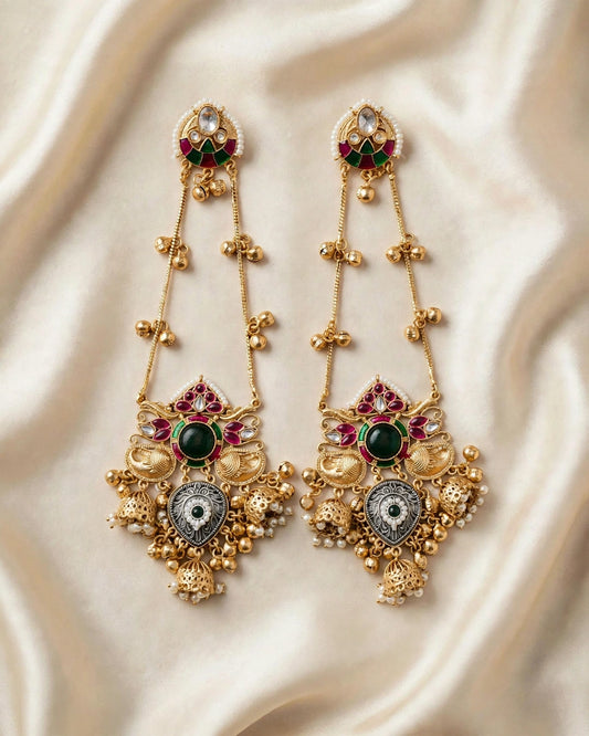 Forest Green Peacock Statement Earrings