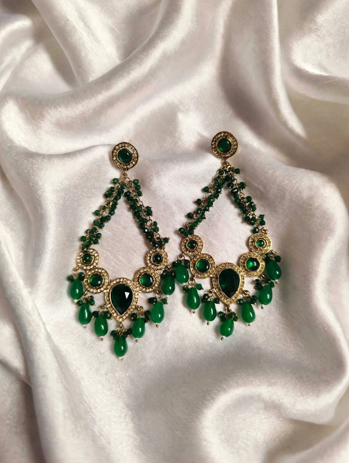 Emerald Green Crystal Beaded Earrings