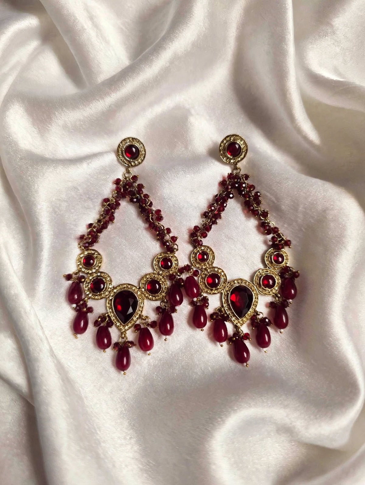 Maroon Crystal Beaded Earrings