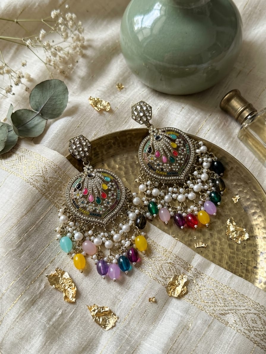 Rivaa Noor Rang Pearl Statement Chandbali Earrings