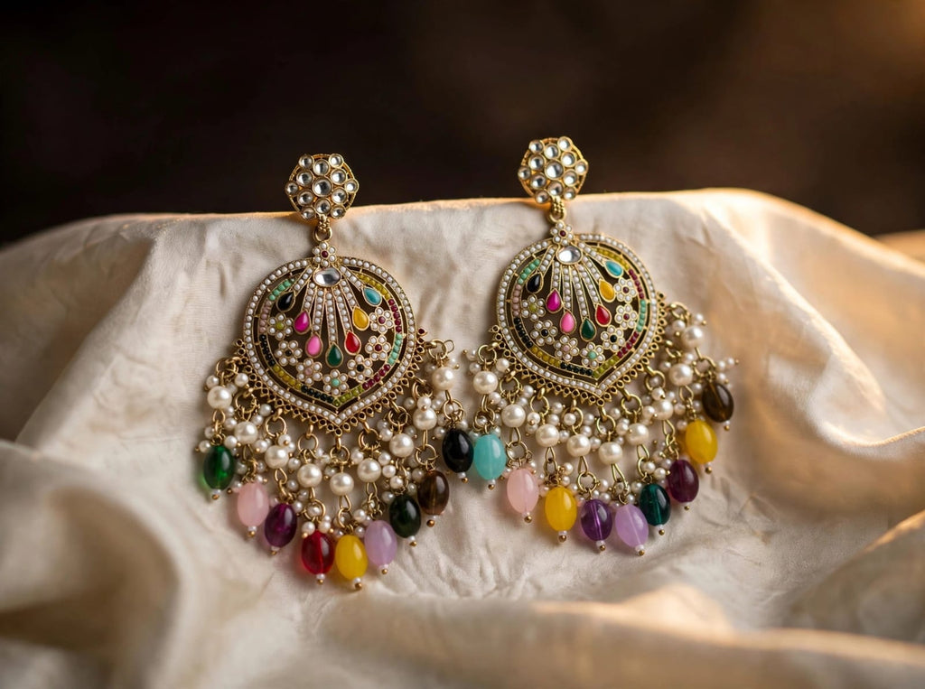 Rivaa Noor Rang Pearl Statement Chandbali Earrings