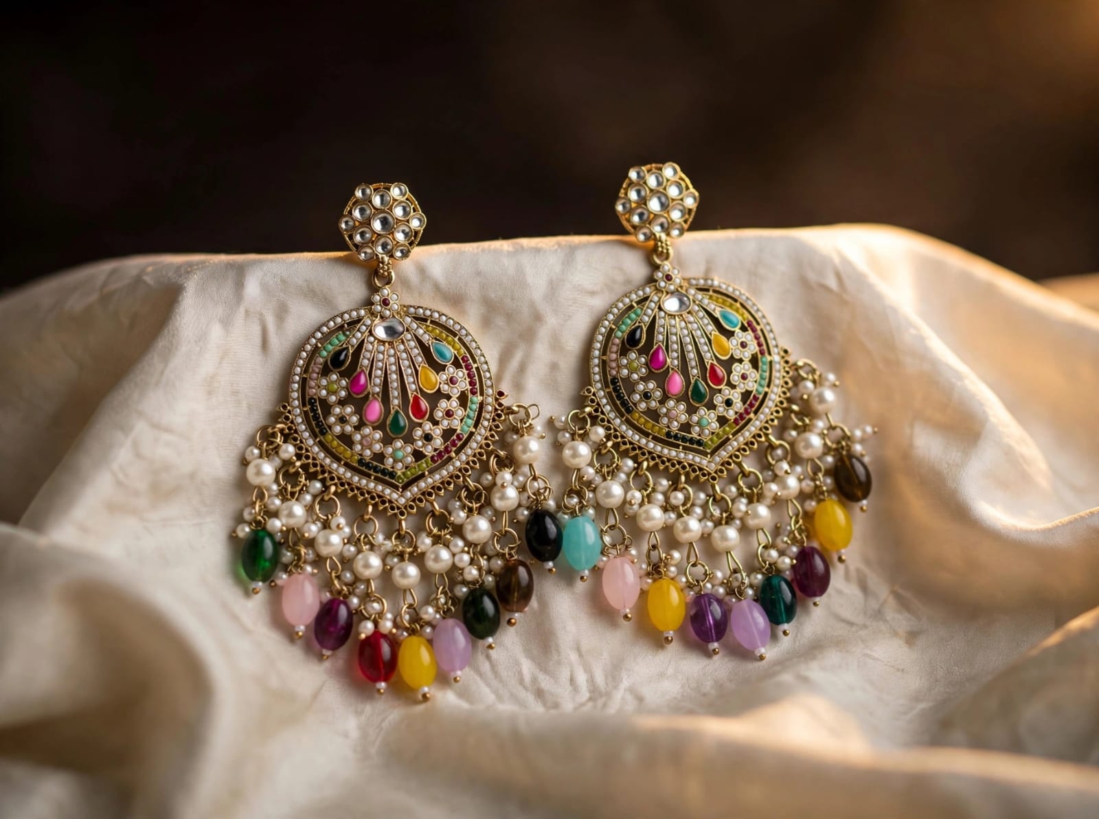 Rivaa Noor Rang Pearl Statement Chandbali Earrings