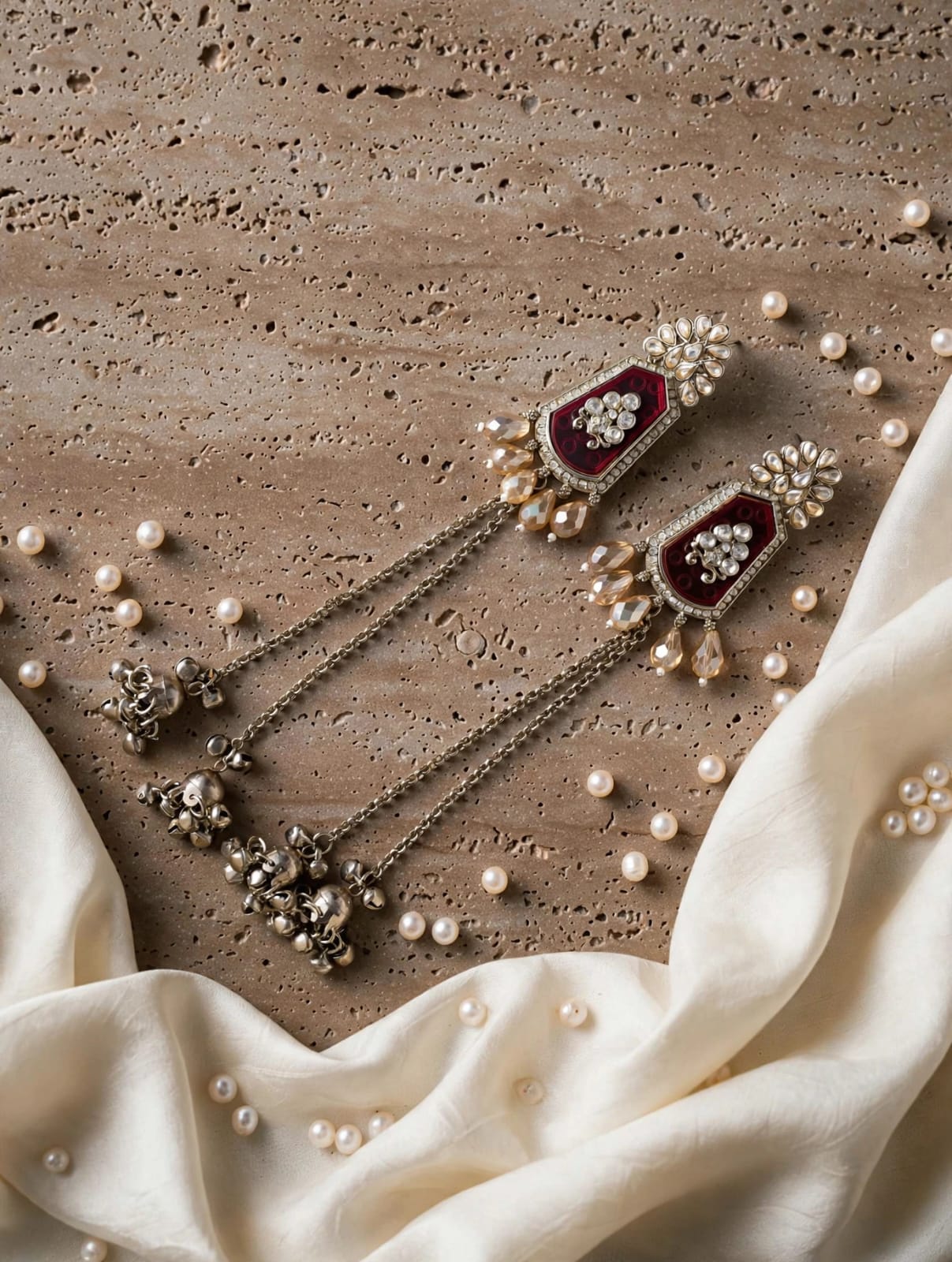 Rivaa Meher Crystal Ghungroo Chain Tassel Statement Earrings
