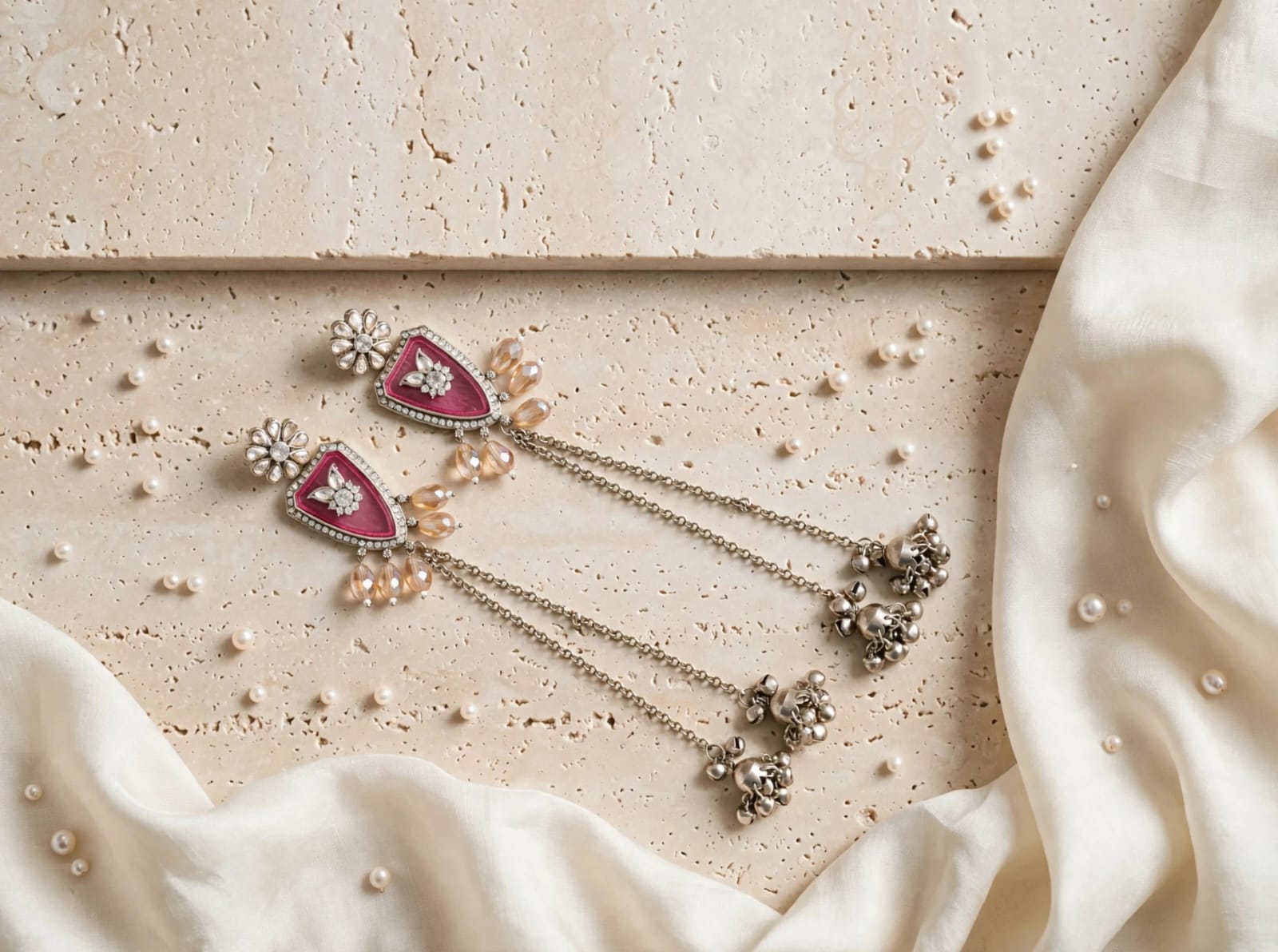 Rivaa Meher Crystal Ghungroo Chain Tassel Statement Earrings