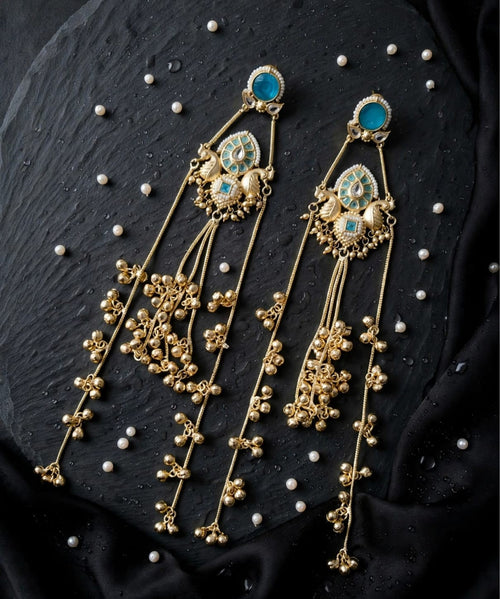 Rivaa Mayura Kundan Peacock Chain Tassel Statement Earrings