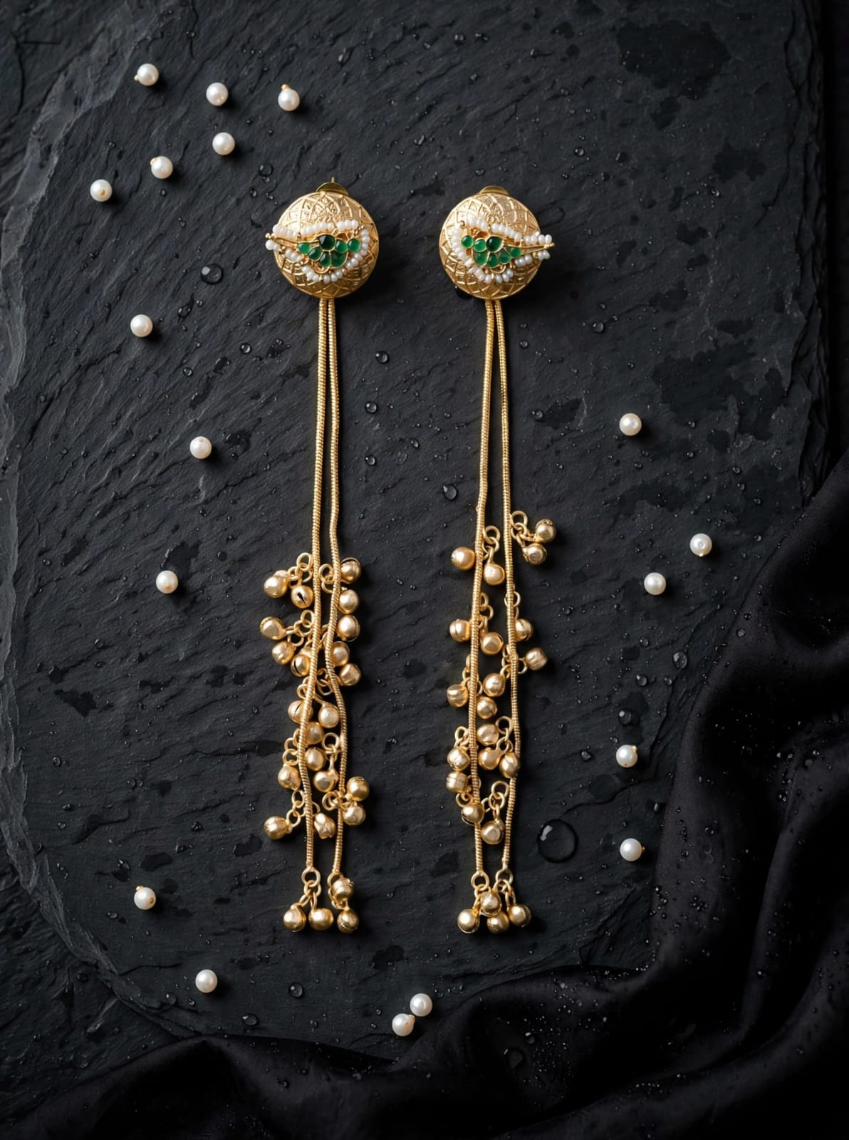 Rivaa Mayuri Enamel Peacock Chain Tassel Statement Earrings