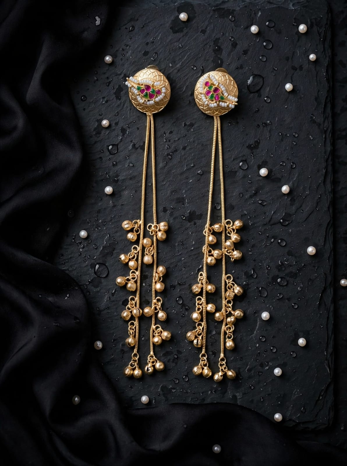 Rivaa Mayuri Enamel Peacock Chain Tassel Statement Earrings
