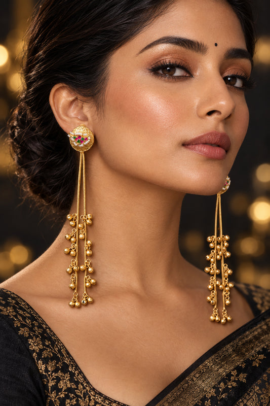 Multicolor Enamel Long Tassel Earrings