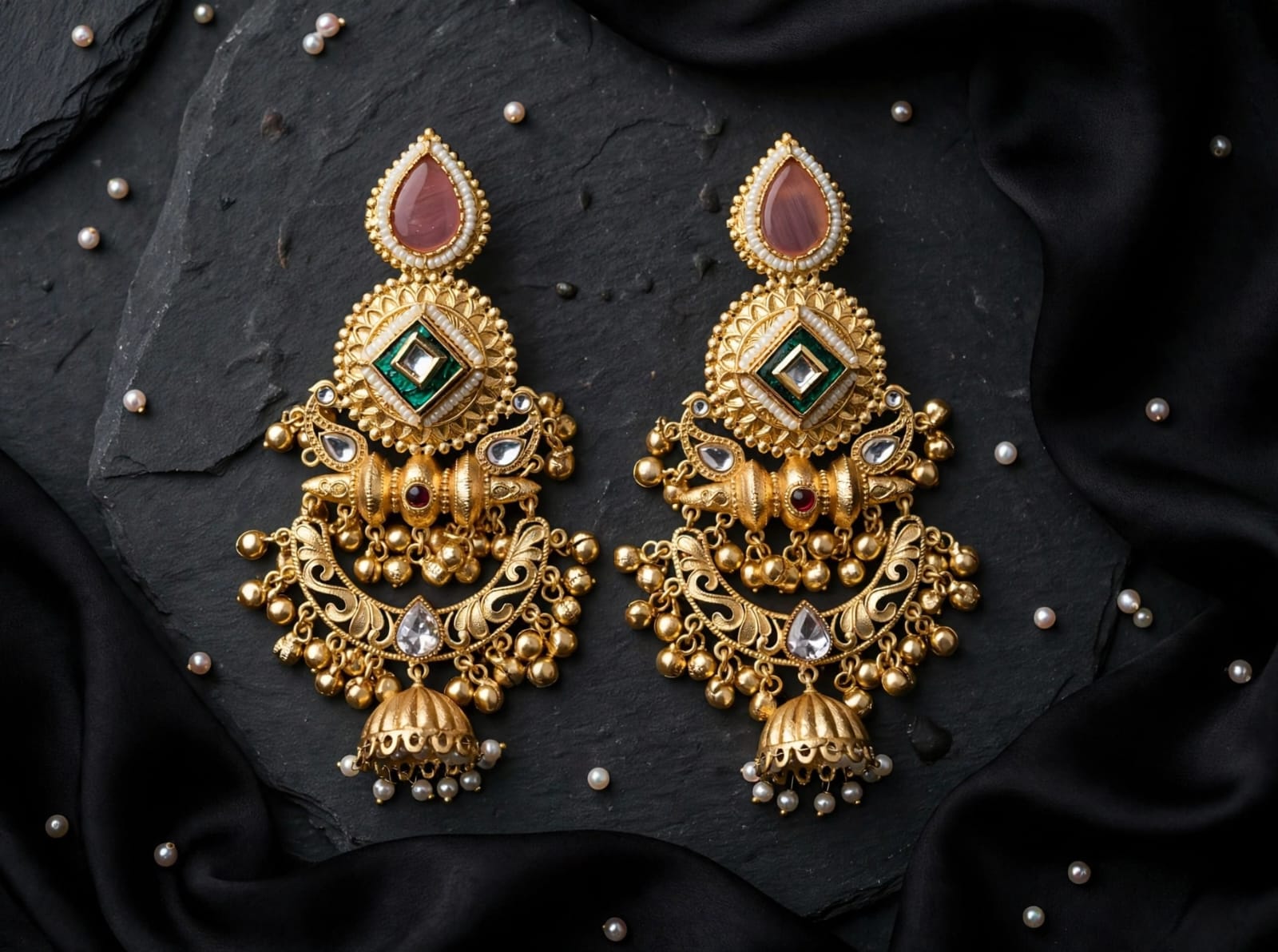 Rivaa Rajnandini Kundan Jhumki Statement Earrings
