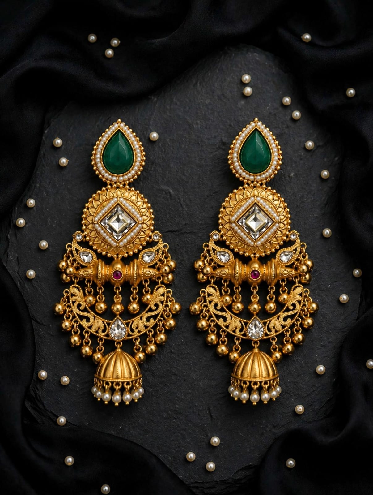 Rivaa Rajnandini Kundan Jhumki Statement Earrings