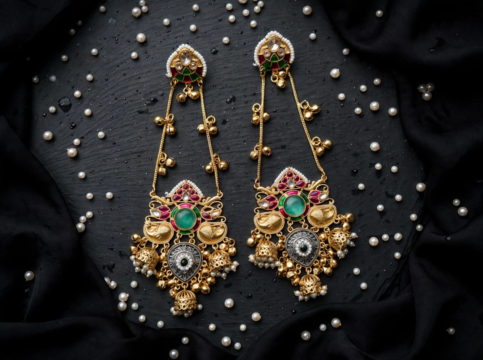 Rivaa Vasundhara Peacock Kundan Jhumki Statement Earrings