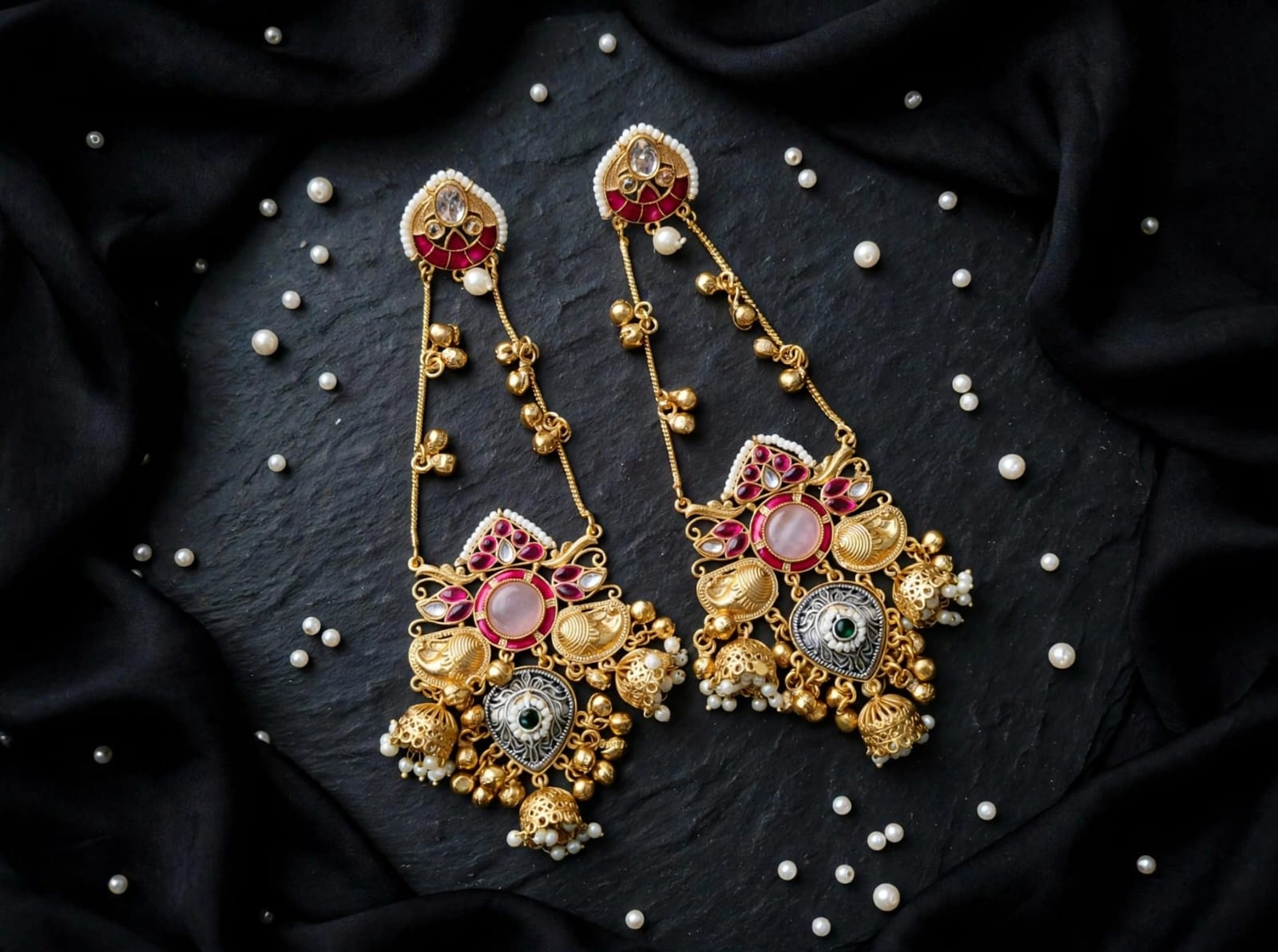 Rivaa Vasundhara Peacock Kundan Jhumki Statement Earrings