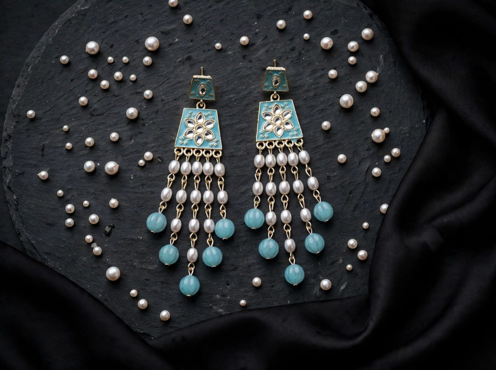Rivaa Aabha Pearl Tassel Kundan Drop Earrings