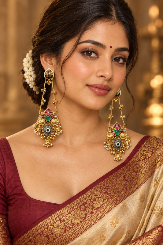 Emerald Green Peacock Statement Earrings