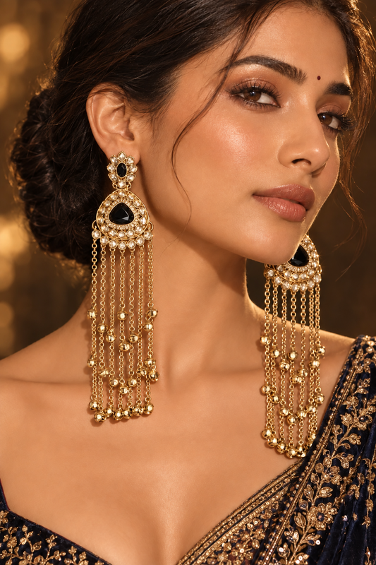 Black Teardrop Chain Earrings