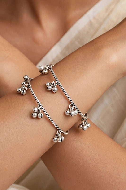 Silver Ghungroo Open Cuff Bangles