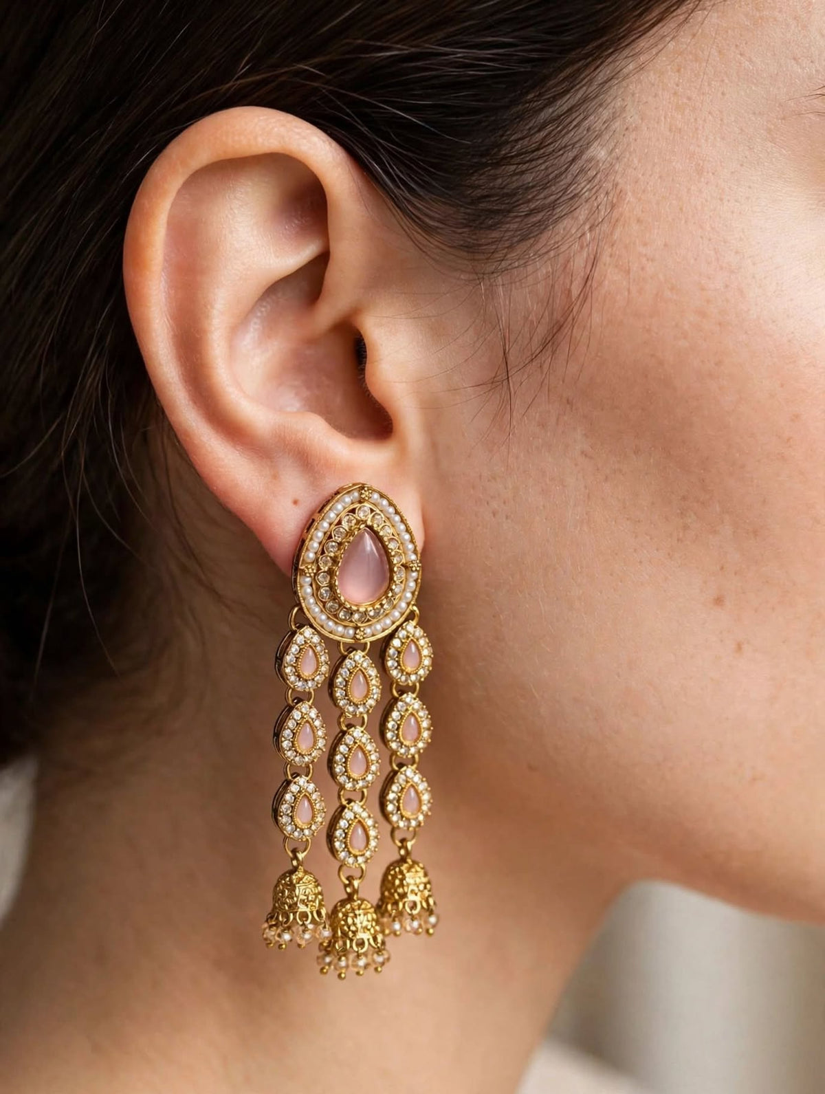 Dusty Rose Pink Cascade Earrings