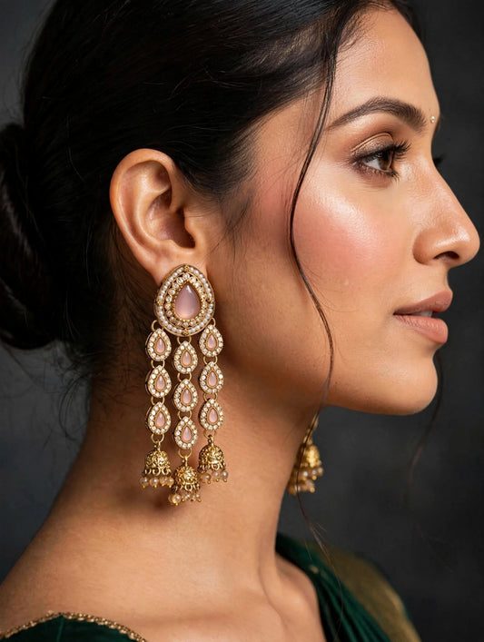 Rose Pink Cascade Jhumki Earrings