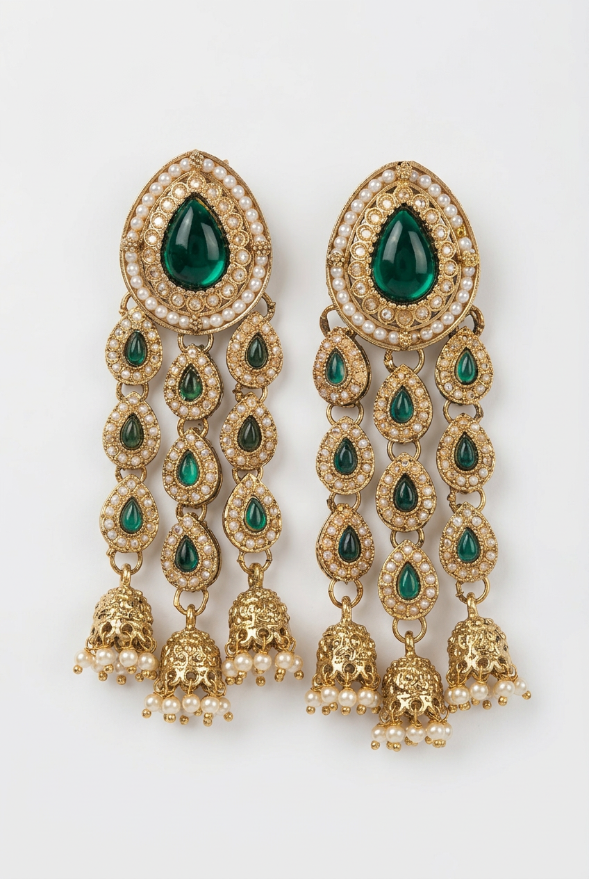 Teal Blue Cascade Jhumki Earrings