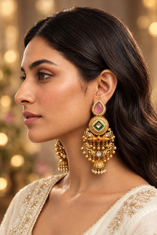 Blush Pink Kundan Statement Earrings