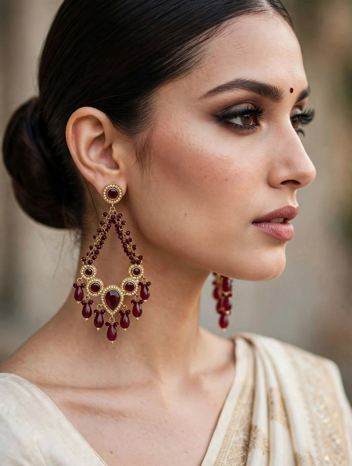 Maroon Crystal Beaded Earrings