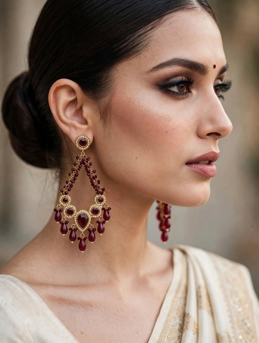 Maroon Crystal Beaded Earrings