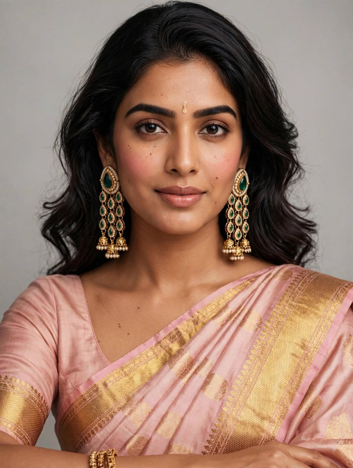 Emerald Green Cascade Jhumki Earrings