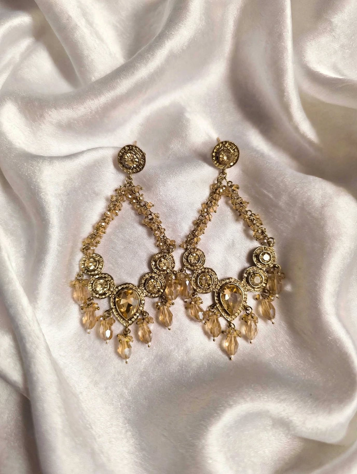 Golden Champagne Crystal Beaded Earrings