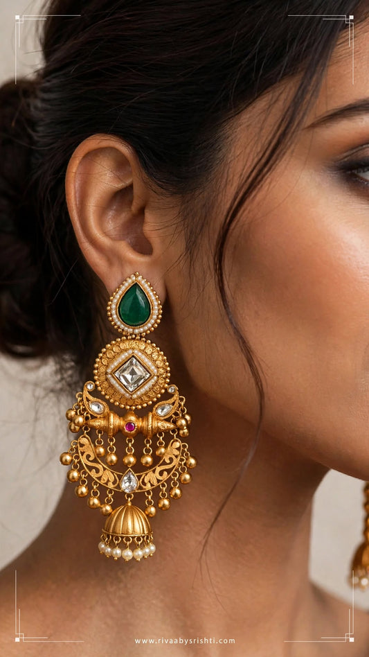 Emerald Green Kundan Statement Earrings
