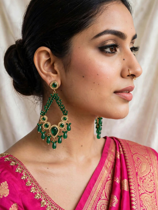 Emerald Green Crystal Beaded Earrings
